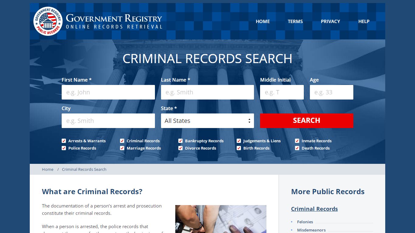 Criminal Records Check - GovernmentRegistry.Org